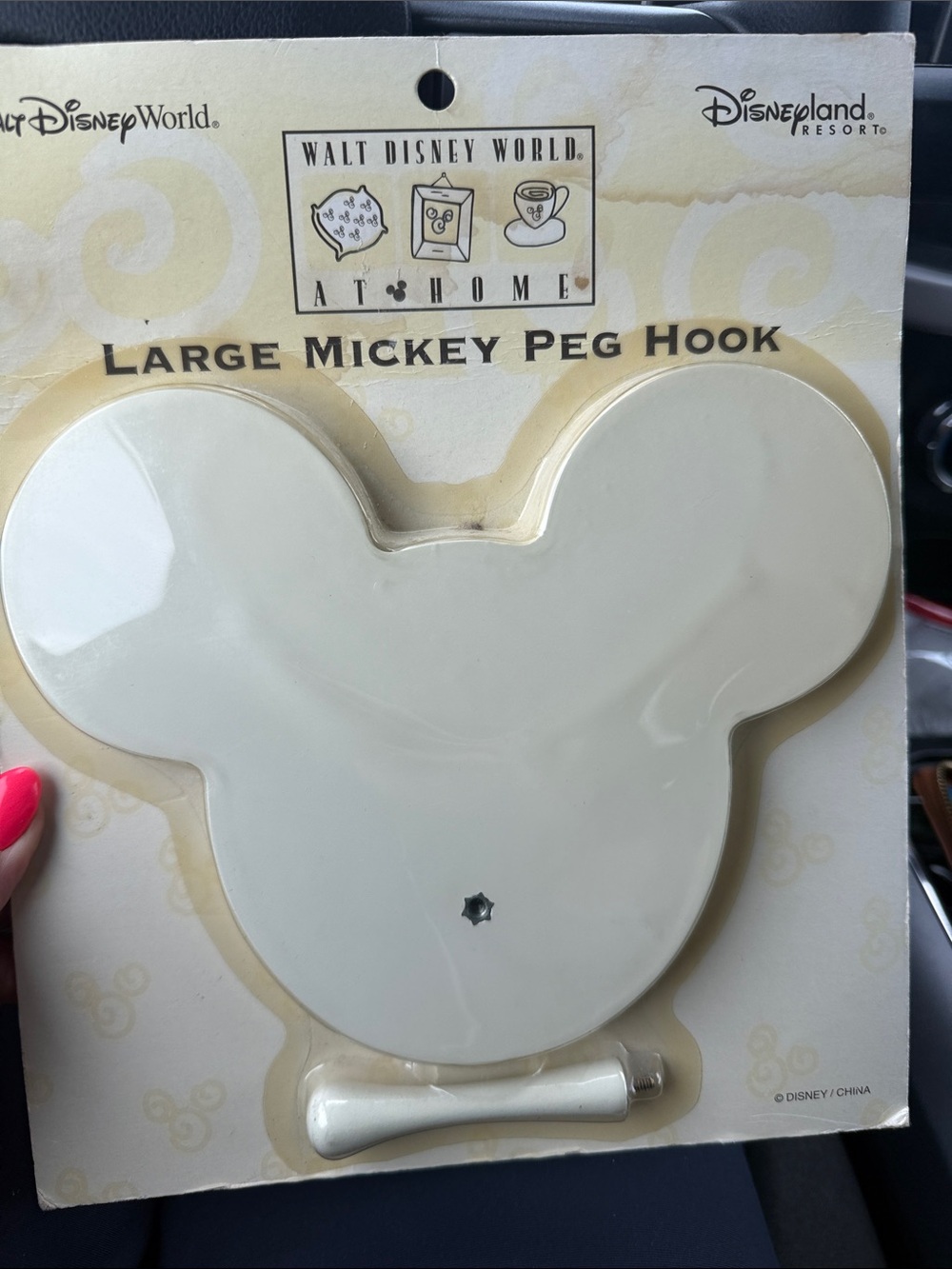 Vintage Walt Disney World Large Mickey Peg Hook - Cream